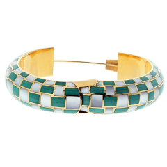  Tiffany Co 18K Yellow Gold Angela Cummings Mother Of Pearl And Malachite Bracelet - 3862289