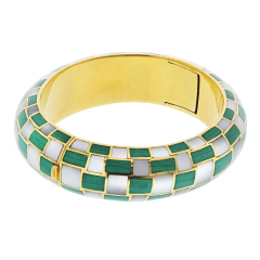  Tiffany Co 18K Yellow Gold Angela Cummings Mother Of Pearl And Malachite Bracelet - 3862291