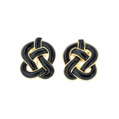  Tiffany Co Angela Cummings 18K Yellow Gold Black Onyx Knot Clip Earrings - 4426319