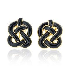  Tiffany Co Angela Cummings 18K Yellow Gold Black Onyx Knot Clip Earrings - 4426323