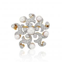  Tiffany Co Antique Tiffany Co Natural Pearl and Diamond Brooch - 4211652