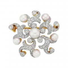  Tiffany Co Antique Tiffany Co Natural Pearl and Diamond Brooch - 4213933