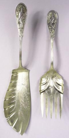  Tiffany Co Antique Tiffany Japanese Gilt Sterling Silver Fish Serving Pair - 4002767