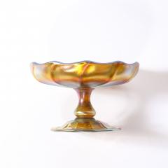  Tiffany Co Art Nouveau Iridescent Yellow Blue Favrile Glass Footed Dish signed Tiffany Co - 4654139