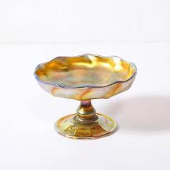  Tiffany Co Art Nouveau Iridescent Yellow Blue Favrile Glass Footed Dish signed Tiffany Co - 4654140