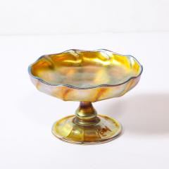  Tiffany Co Art Nouveau Iridescent Yellow Blue Favrile Glass Footed Dish signed Tiffany Co - 4654141