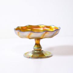  Tiffany Co Art Nouveau Iridescent Yellow Blue Favrile Glass Footed Dish signed Tiffany Co - 4654152