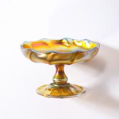  Tiffany Co Art Nouveau Iridescent Yellow Blue Favrile Glass Footed Dish signed Tiffany Co - 4654153