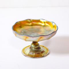  Tiffany Co Art Nouveau Iridescent Yellow Blue Favrile Glass Footed Dish signed Tiffany Co - 4654172