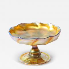  Tiffany Co Art Nouveau Iridescent Yellow Blue Favrile Glass Footed Dish signed Tiffany Co - 4659949