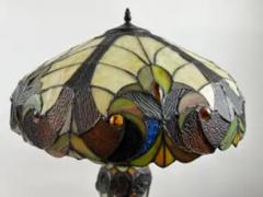  Tiffany Co Art Nouveau Tiffany Style Brown Green Stained Glass Table Lamp a Pair - 4098874