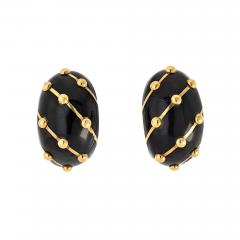  Tiffany Co Platinum 18K Yellow Gold Banana Black Enamel Earrings - 3959180