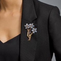  Tiffany Co Retro Tiffany Co Moonstone and Sapphire Flower Brooch - 4168007