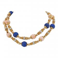  Tiffany Co SCHLUMBERGER 18K YELLOW GOLD LAPIS CORAL AND DIAMOND LONG CHAIN NECKLACE - 2857503