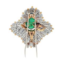  Tiffany Co SCHLUMBERGER PLATINUM 18K YELLOW GOLD 12 00CT GREEN EMERALD AND DIAMOND BROOCH - 3406284