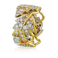  Tiffany Co SCHLUMBERGER PLATINUM 18K YELLOW GOLD FLORAL DIAMOND WEDDING BAND - 1797268