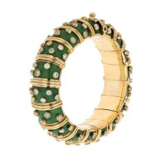  Tiffany Co SCHLUMBERGER PLATINUM 18K YELLOW GOLD GREEN ENAMEL DIAMOND BRACELET - 3387330