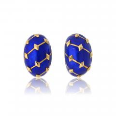  Tiffany Co SCHLUMBERGER PLATINUM 18K YELLOW GOLD LOZENGE BLUE ENAMEL EARRINGS - 3652162