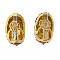  Tiffany Co SCHLUMBERGER PLATINUM 18K YELLOW GOLD RED ENAMEL DIAMOND EARRINGS - 3651115