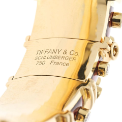  Tiffany Co SCHLUMBERGER PLATINUM 18K YELLOW GOLD RED ENAMEL PAPILLON BRACELET - 3510851