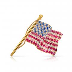  Tiffany Co TIFFANY CO 18K GOLD AMERICAN FLAG WITH DIAMONDS RUBIES SAPPHIRES BROOCH - 1721578