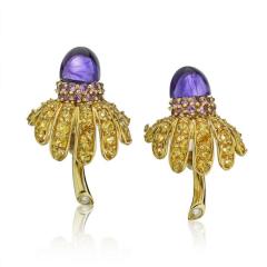  Tiffany Co TIFFANY CO 18K GOLD SAPPHIRE AMETHYST TSAVORITE DIAMOND EARRINGS BROOCH - 1721094