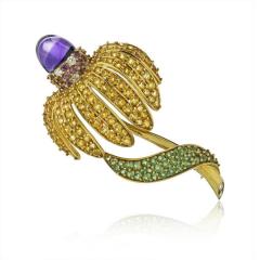  Tiffany Co TIFFANY CO 18K GOLD SAPPHIRE AMETHYST TSAVORITE DIAMOND EARRINGS BROOCH - 1721095