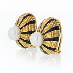  Tiffany Co TIFFANY CO 18K YELLOW GOLD BLACK ENAMEL AND PEARL TAJ MAHAL CLIP ON EARRINGS - 1721121