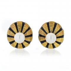  Tiffany Co TIFFANY CO 18K YELLOW GOLD BLACK ENAMEL AND PEARL TAJ MAHAL CLIP ON EARRINGS - 1721579