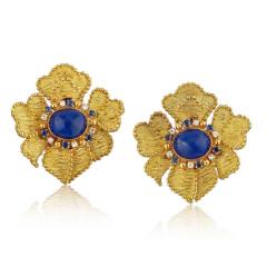  Tiffany Co TIFFANY CO 18K YELLOW GOLD DIAMOND AND LAPIS CLIP ON FLOWER EARRINGS - 1720976