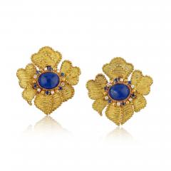  Tiffany Co TIFFANY CO 18K YELLOW GOLD DIAMOND AND LAPIS CLIP ON FLOWER EARRINGS - 1721549