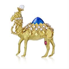  Tiffany Co TIFFANY CO 18K YELLOW GOLD DIAMOND RUBY PEARL AND ENAMEL CAMEL BROOCH - 1721097