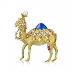  Tiffany Co TIFFANY CO 18K YELLOW GOLD DIAMOND RUBY PEARL AND ENAMEL CAMEL BROOCH - 1721570