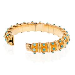  Tiffany Co TIFFANY CO 18K YELLOW GOLD SCHLUMBERGER ENAMEL TURQUOISE BRACELET - 2363201