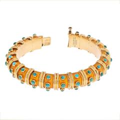  Tiffany Co TIFFANY CO 18K YELLOW GOLD SCHLUMBERGER ENAMEL TURQUOISE BRACELET - 2363203