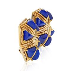  Tiffany Co TIFFANY CO 1970S 18K YELLOW GOLD TRIANGULAR LAPIS BOHEMIAN EARRINGS - 1720990