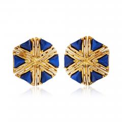  Tiffany Co TIFFANY CO 1970S 18K YELLOW GOLD TRIANGULAR LAPIS BOHEMIAN EARRINGS - 1721551