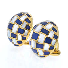  Tiffany Co TIFFANY CO ANGELA CUMMINGS LAPIS AND MOTHER OF PEARL INLAY CLIP EARRINGS - 2744488