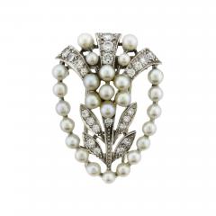  Tiffany Co TIFFANY CO DIAMOND AND PEARL PALLADIUM FLOWER BROOCH - 3020842