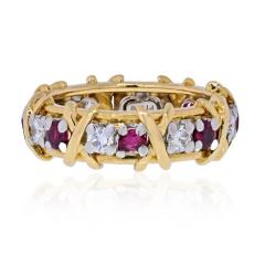  Tiffany Co TIFFANY CO PLATINUM 18K YELLOW GOLD 16 STONE SCHLUMBERGER RUBY DIAMOND RING - 2029635