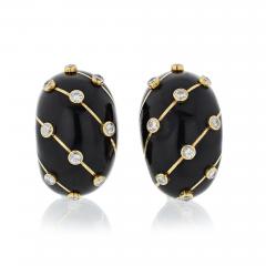  Tiffany Co TIFFANY CO PLATINUM 18K YELLOW GOLD BLACK ENAMEL DIAMOND BANANA EARRINGS - 1721559