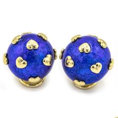  Tiffany Co TIFFANY CO PLATINUM 18K YELLOW GOLD BLUE ENAMEL HEART MOTIF EARRINGS - 1721017