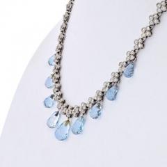 Tiffany & Co. Platinum Diamond & Briolette Aquamarine Lace Necklace