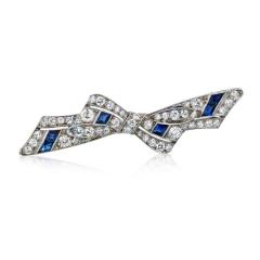  Tiffany Co TIFFANY CO PLATINUM SAPPHIRE DIAMOND BOW BROOCH - 1721143