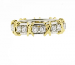  Tiffany Co TIFFANY CO SCHLUMBERGER 18 STONE DIAMOND PLATINUM AND GOLD X RING - 2768834
