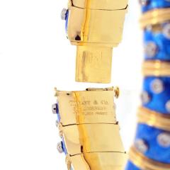  Tiffany Co TIFFANY CO SCHLUMBERGER 18K YELLOW GOLD BLUE ENAMEL DIAMOND BANGLE BRACELET - 2421278