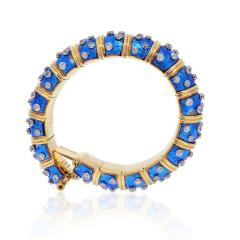  Tiffany Co TIFFANY CO SCHLUMBERGER 18K YELLOW GOLD BLUE ENAMEL DIAMOND BANGLE BRACELET - 2421280