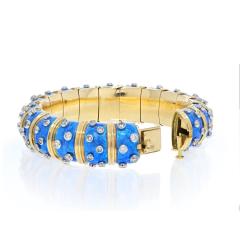  Tiffany Co TIFFANY CO SCHLUMBERGER 18K YELLOW GOLD BLUE ENAMEL DIAMOND BANGLE BRACELET - 2421281