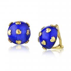  Tiffany Co TIFFANY CO SCHLUMBERGER 18K YELLOW GOLD BLUE ENAMEL HEART MOTIF EARRINGS - 1721561