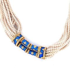  Tiffany Co TIFFANY CO SCHLUMBERGER 18K YELLOW GOLD BLUE ENAMEL PEARL STRING NECKLACE - 3078191